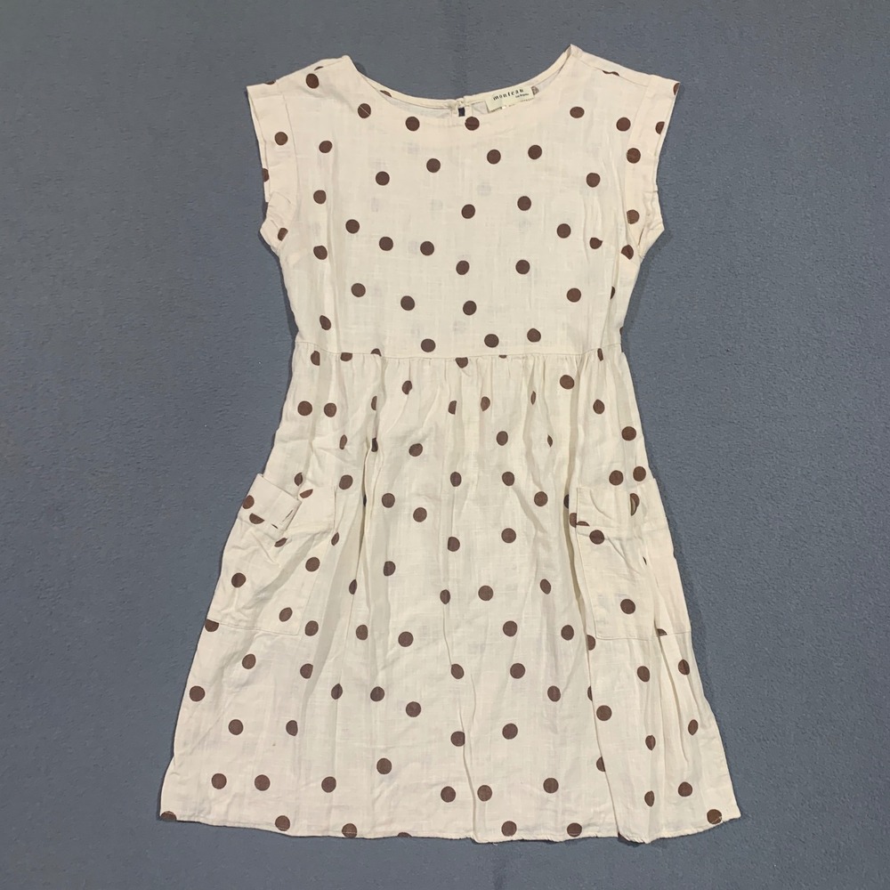 Monteau Los Angeles Womens Babydoll Polka Dot Rayon Linen Blend Dress Size Small